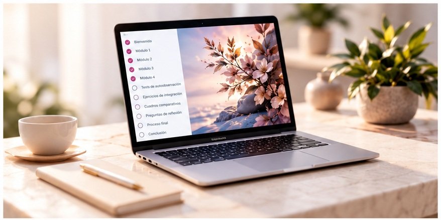 Laptop con el contenido del curso Integra tu Sombra